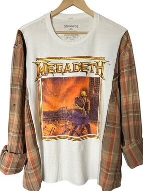 Megadeath Upcycled Shirt Band Tee Festival Grunge Boyfriend Plaid Flannel Unique